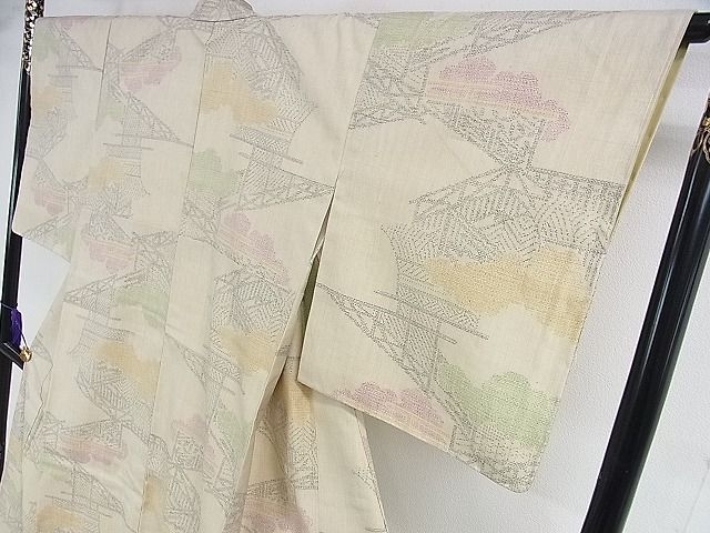 平和屋本店■極上 本場結城紬 重要無形文化財 100亀甲 奥庄謹製 雲取り風景 証紙付き 逸品 未使用 DZAA1684kh4 - 平和屋
