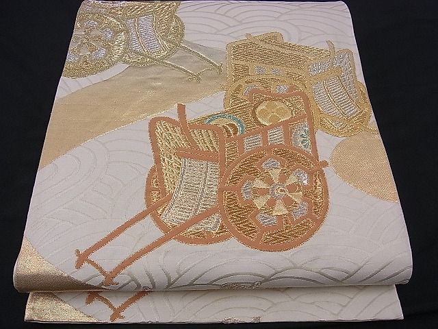 平和屋着物■六通柄袋帯 立波御所車文 金銀糸 逸品 n-ds1282