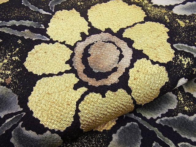 平和屋本店●極上 浦野理一 九寸名古屋帯 花尽くし 金彩 鬼しぼ縮緬 逸品3s986