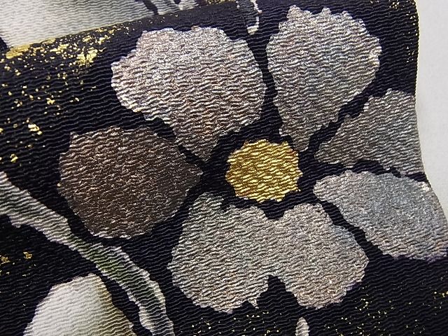 平和屋本店●極上 浦野理一 九寸名古屋帯 花尽くし 金彩 鬼しぼ縮緬 逸品3s986