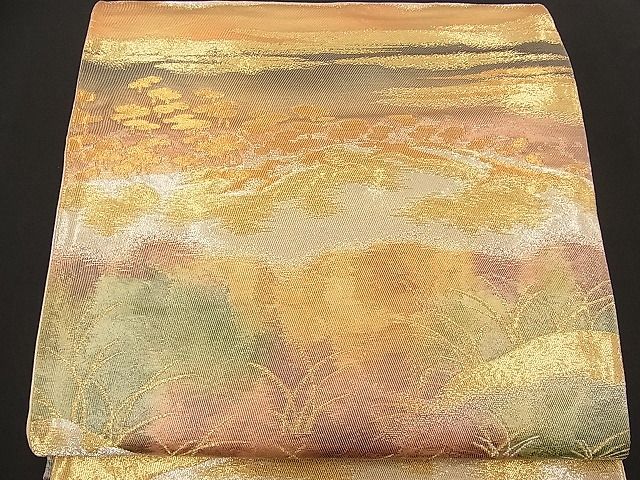 平和屋着物■六通柄袋帯 遠山風景文 金銀糸 逸品 n-bj0556