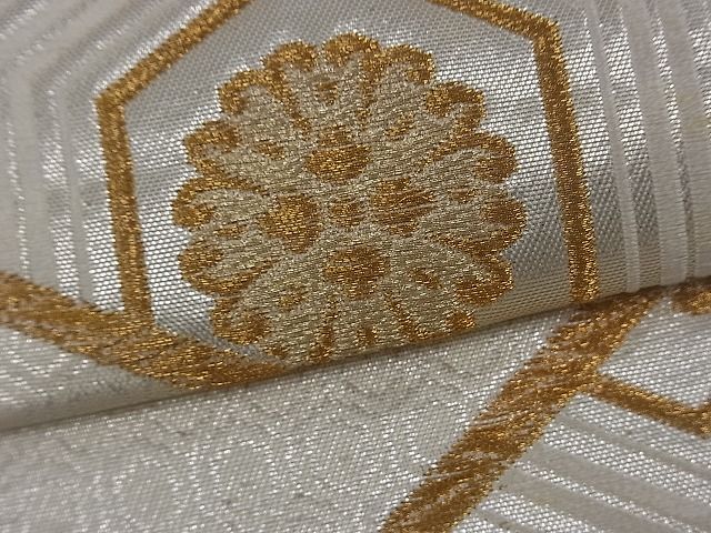 平和屋着物■六通柄袋帯 亀甲花文 金銀糸 逸品 by0479