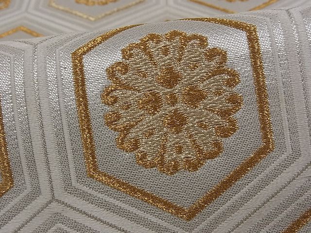 平和屋着物■六通柄袋帯 亀甲花文 金銀糸 逸品 by0479