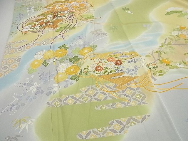 平和屋本店●極上 創業460年・千總 訪問着 駒刺繍 扇面吉祥花文 高島屋扱い 逸品 未使用s1353
