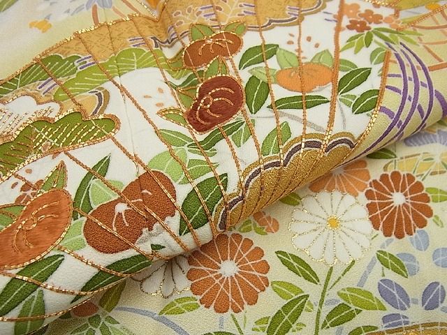 平和屋本店●極上 創業460年・千總 訪問着 駒刺繍 扇面吉祥花文 高島屋扱い 逸品 未使用s1353