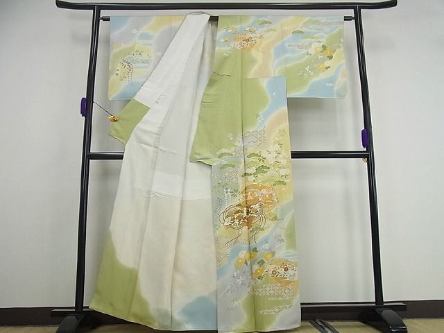 平和屋本店●極上 創業460年・千總 訪問着 駒刺繍 扇面吉祥花文 高島屋扱い 逸品 未使用s1353
