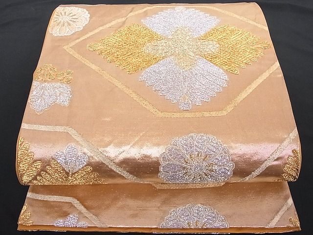 平和屋着物■六通柄袋帯 菊桐松文 金銀糸 正絹 逸品 A-dp3186