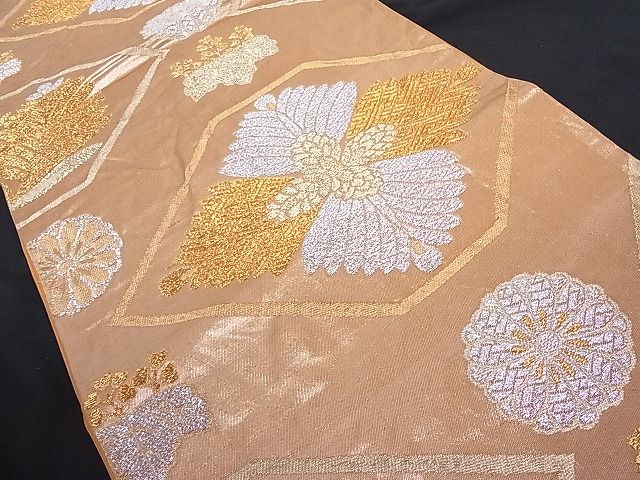 平和屋着物■六通柄袋帯 菊桐松文 金銀糸 正絹 逸品 A-dp3186