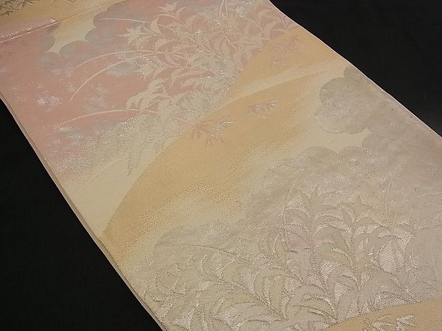平和屋着物■六通柄袋帯 遠山草花文 金銀糸 逸品 n-pe0032