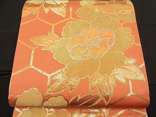 平和屋着物■両面 六通柄袋帯 亀甲牡丹文 金銀糸 逸品 n-bj0601