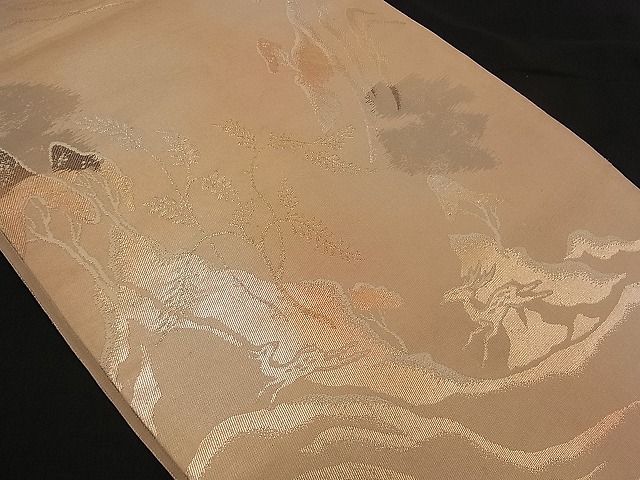 平和屋着物■六通柄京袋帯 遠山動物風景文 金銀糸 逸品 n-pe0018
