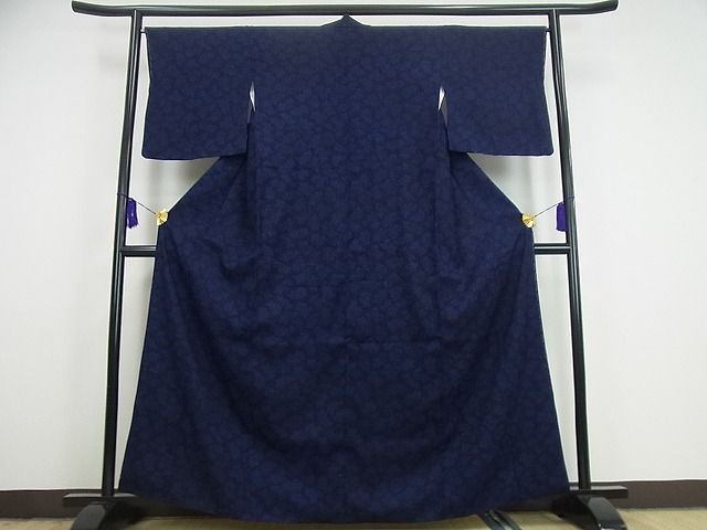 平和屋本店●極上 浦野理一 経節紬 型染 菊尽くし 逸品 未使用3s1830
