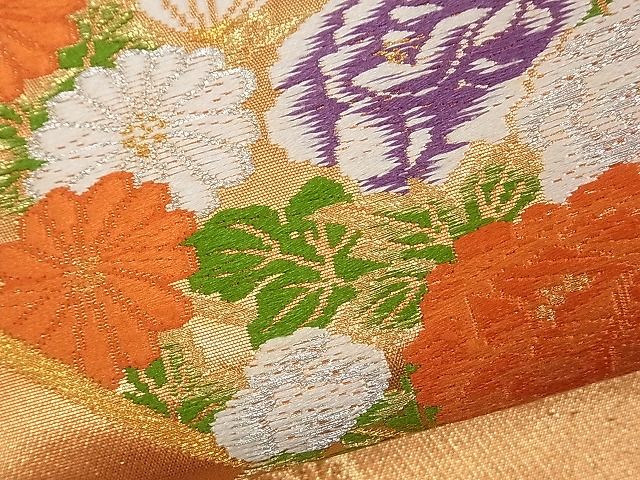 平和屋着物■六通柄袋帯 唐織 吉祥竹花文 金銀糸 逸品