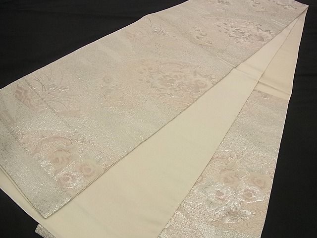 平和屋着物■西陣 六通柄袋帯 地紙草花文 銀糸 逸品 n-qw0123