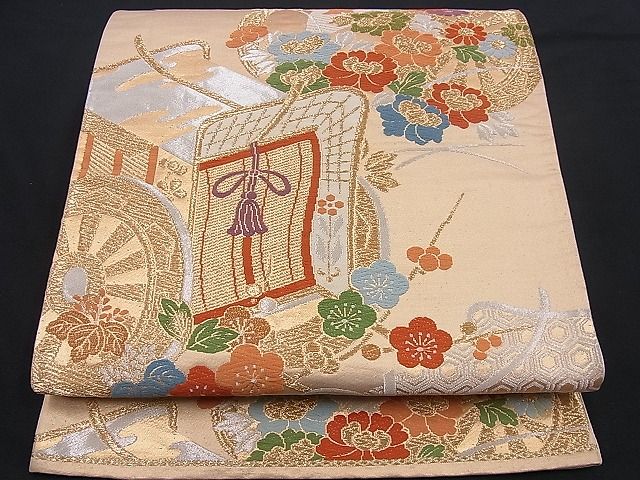 平和屋着物■六通柄袋帯 唐織 御所車花文 金銀糸 逸品 n-je2202