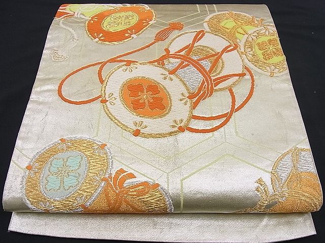 平和屋着物■六通柄袋帯 唐織 鼓花菱文 金銀糸 逸品 n-je2196