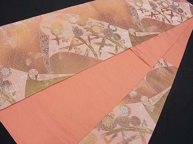 平和屋着物■六通柄袋帯 短冊籬菊花文 金銀糸 逸品 n-je2204
