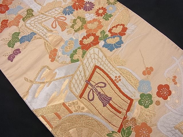 平和屋着物■六通柄袋帯 唐織 御所車花文 金銀糸 逸品 n-je2202