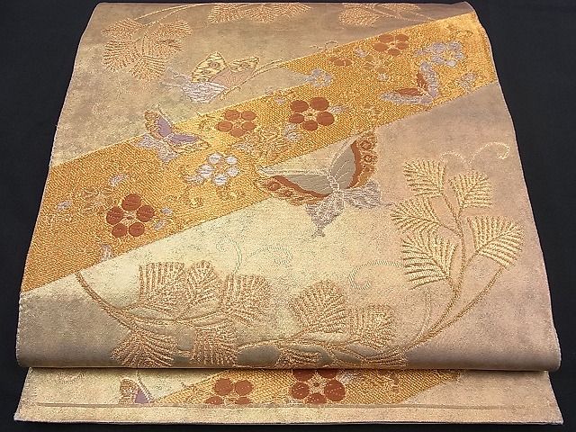 平和屋着物■六通柄袋帯 唐織 胡蝶秀花 金糸 逸品 n-je2224