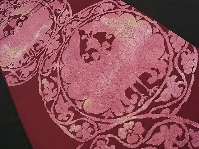平和屋着物■六通柄袋帯 孔雀花丸文 逸品 n-qw0336