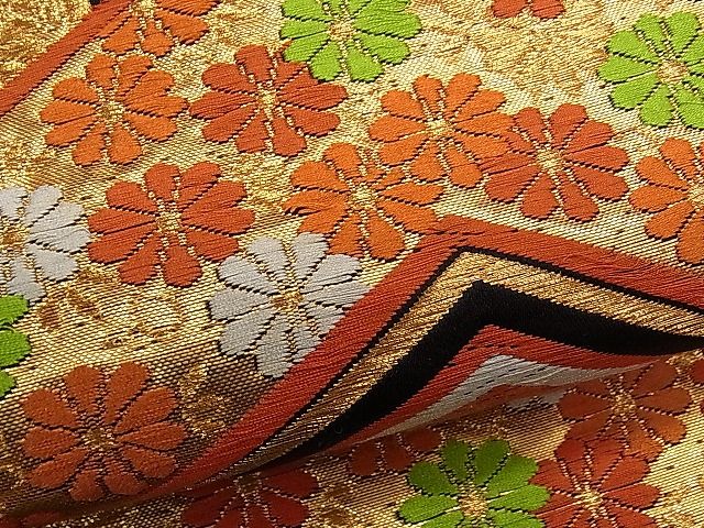 平和屋着物■六通柄袋帯 唐織 亀甲花文 黒地 金糸 逸品 ch2812