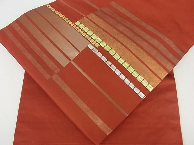平和屋着物■九寸名古屋帯 横段文 金糸 逸品 cm2730