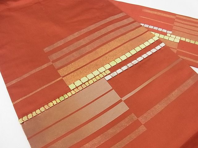 平和屋着物■九寸名古屋帯 横段文 金糸 逸品 cm2730