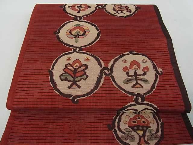 平和屋着物■六通柄袋帯 陶漆 花鳥丸文 逸品 az4661