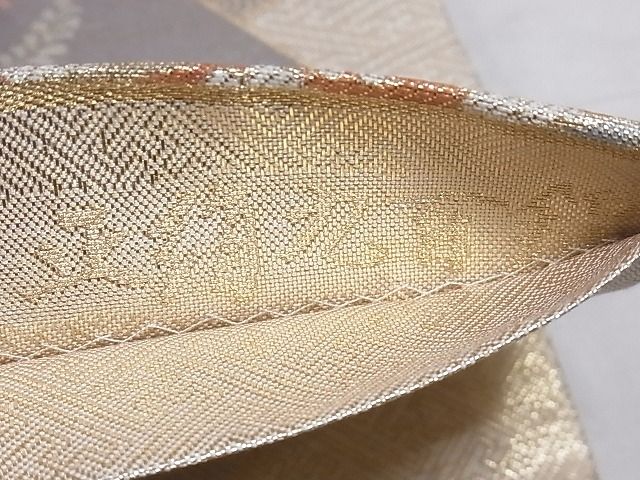 平和屋着物■宝珠本佐賀錦 六通柄袋帯 地紙重ね御所車花文 金糸 九百錦 正絹 逸品 A-sx7386