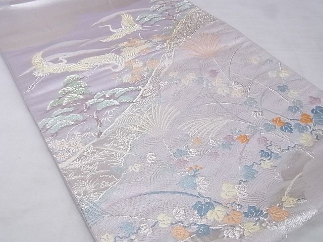平和屋着物■六通柄袋帯 唐織 飛鶴草花文 金銀糸 正絹 逸品 A-gk010