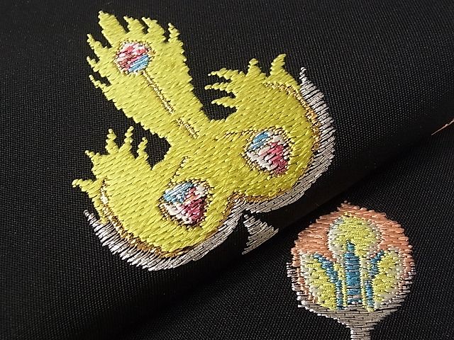 平和屋本店●最高級 龍村平蔵製 六通柄 本袋帯 唐織 コプト瑞花文 黒地 金銀糸 逸品 3s30418