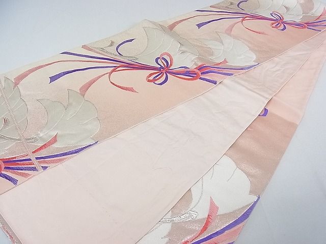 平和屋着物■六通柄袋帯 孔雀結び紐文 銀糸 逸品 jm2322