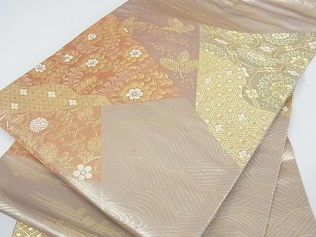 平和屋着物■六通柄袋帯 切嵌吉祥花文 金糸 逸品 jm2328