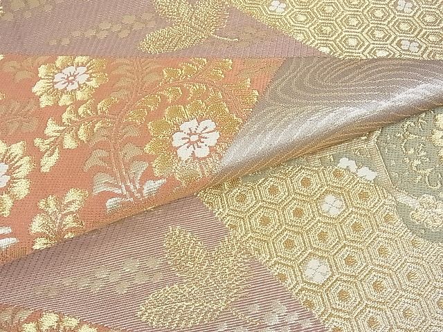 平和屋着物■六通柄袋帯 切嵌吉祥花文 金糸 逸品 jm2328