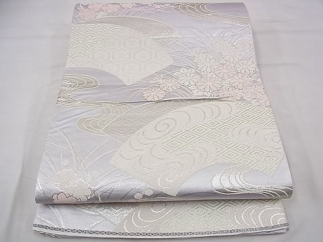 平和屋着物■六通柄袋帯 唐織 地紙吉祥花文 銀糸 逸品 n-ts0037