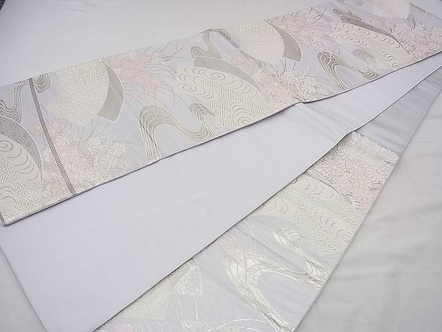 平和屋着物■六通柄袋帯 唐織 地紙吉祥花文 銀糸 逸品 n-ts0037