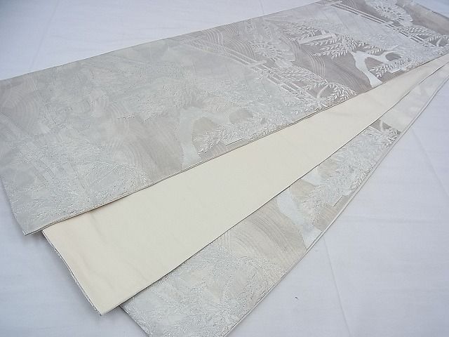平和屋着物■六通柄袋帯 渡橋に柳 銀糸 逸品 n-ts0098