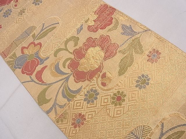 平和屋着物■佐賀錦 六通柄袋帯 エ霞花文 金糸 逸品 ca4508