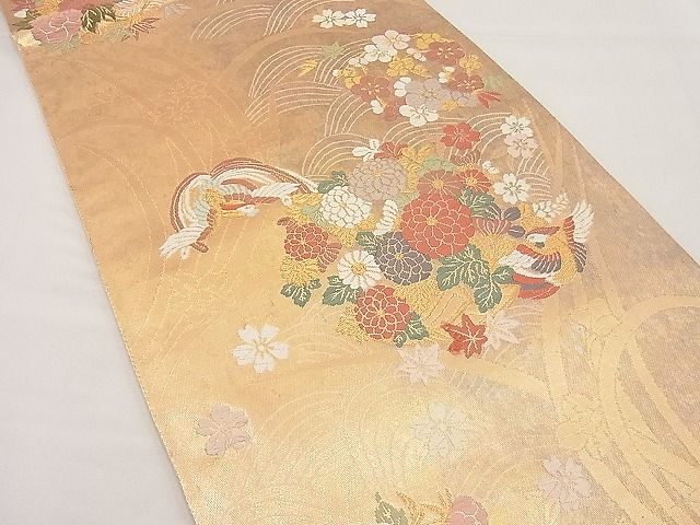 平和屋着物■六通柄袋帯 唐織 白寿錦 鳳凰花文 金糸 逸品 n-ip1606