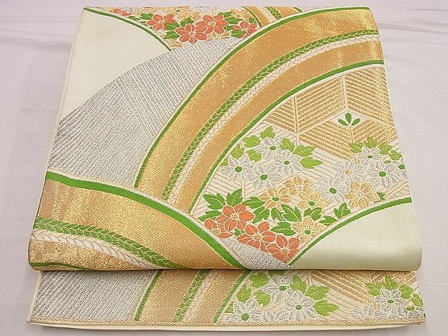 平和屋着物■六通柄袋帯 唐織 若松葉花青海波 金銀糸 逸品 n-hj6888