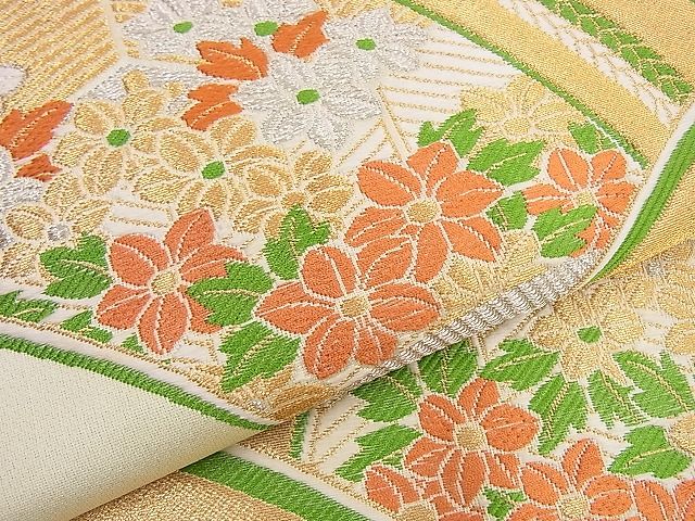 平和屋着物■六通柄袋帯 唐織 若松葉花青海波 金銀糸 逸品 n-hj6888