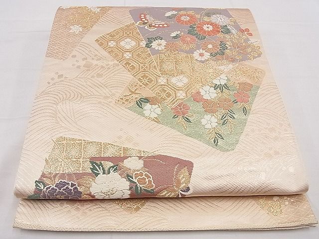 平和屋着物■六通柄袋帯 唐織 色紙重ね吉祥花蝶文 金糸 逸品 n-yt0058