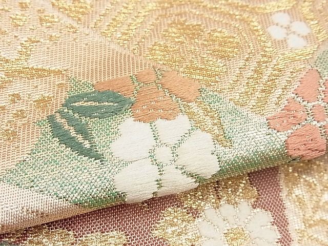 平和屋着物■六通柄袋帯 唐織 色紙重ね吉祥花蝶文 金糸 逸品 n-yt0058