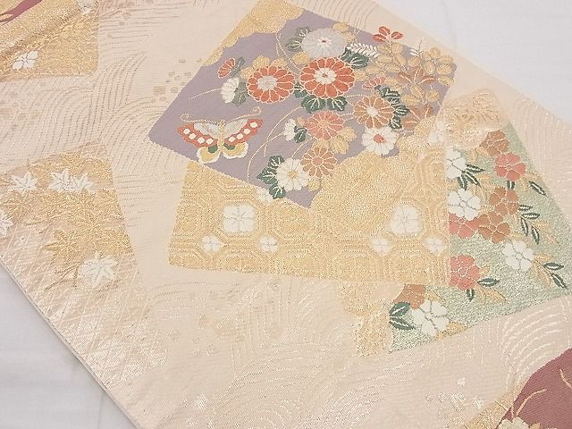 平和屋着物■六通柄袋帯 唐織 色紙重ね吉祥花蝶文 金糸 逸品 n-yt0058