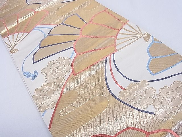平和屋着物■六通柄袋帯 清風錦九百 扇花文 金糸 逸品 jm2359