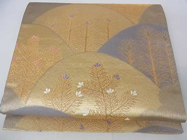 平和屋着物■六通柄袋帯 おとづれ 重ね山花松文 金糸 逸品 ar5560