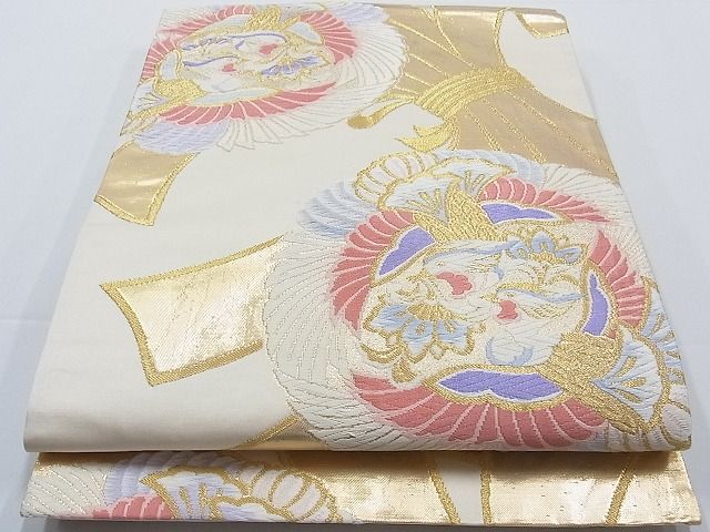 平和屋着物■六通柄袋帯 唐織 束ね熨斗対い鳳凰文 金糸 正絹 逸品 B-fw0424