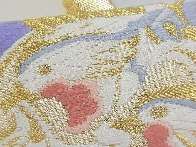 平和屋着物■六通柄袋帯 唐織 束ね熨斗対い鳳凰文 金糸 正絹 逸品 B-fw0424