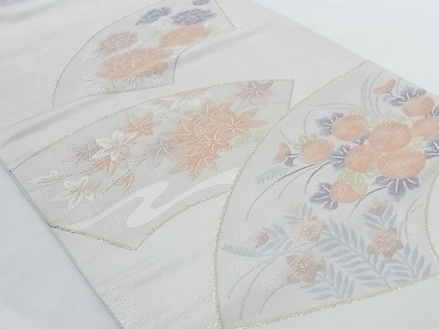 平和屋着物■六通柄袋帯 唐織 地紙重ね花文 金銀糸 正絹 逸品 B-fw0514