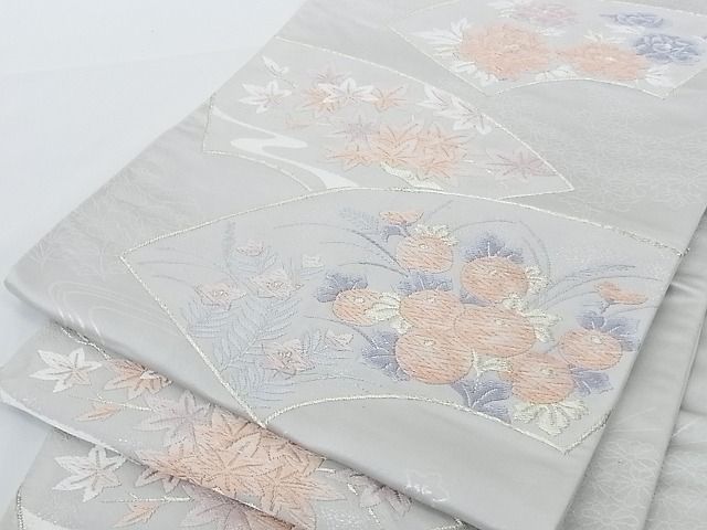 平和屋着物■六通柄袋帯 唐織 地紙重ね花文 金銀糸 正絹 逸品 B-fw0514